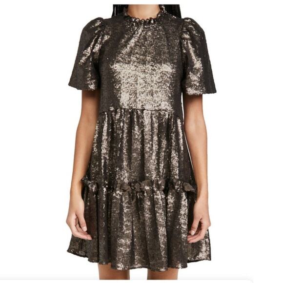 Sea New York Rachelle Puff Sleeve Dress in Bronze Size Large NWT Pockets - Picture 13 of 13